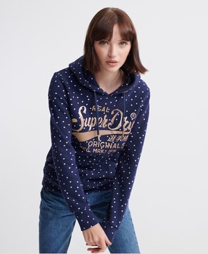 Superdry Real Originals Dot All Over Print Női Kapucnis Pulóver Sötétkék | WVXKE5496